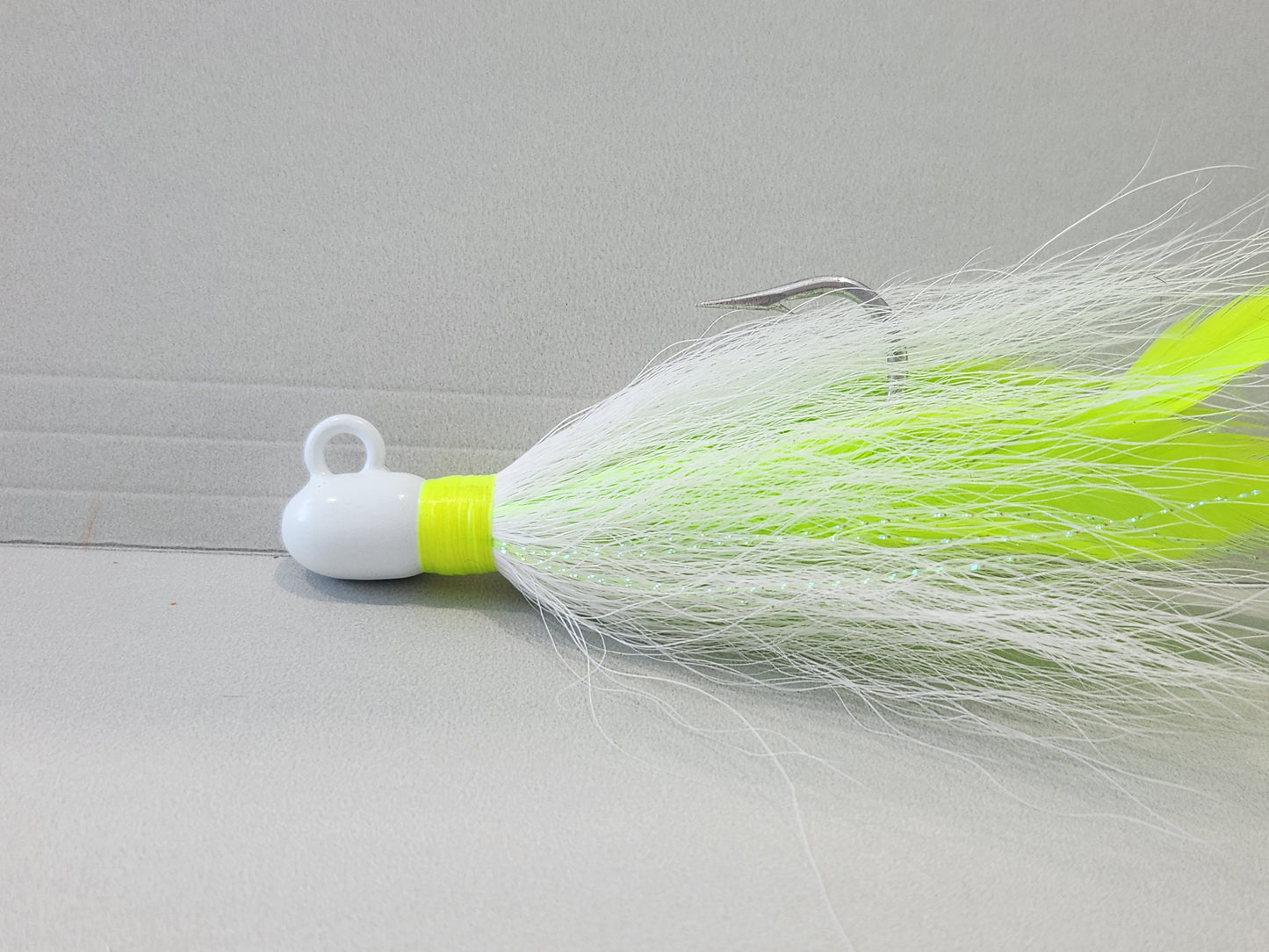 White with chartreuse feathers.